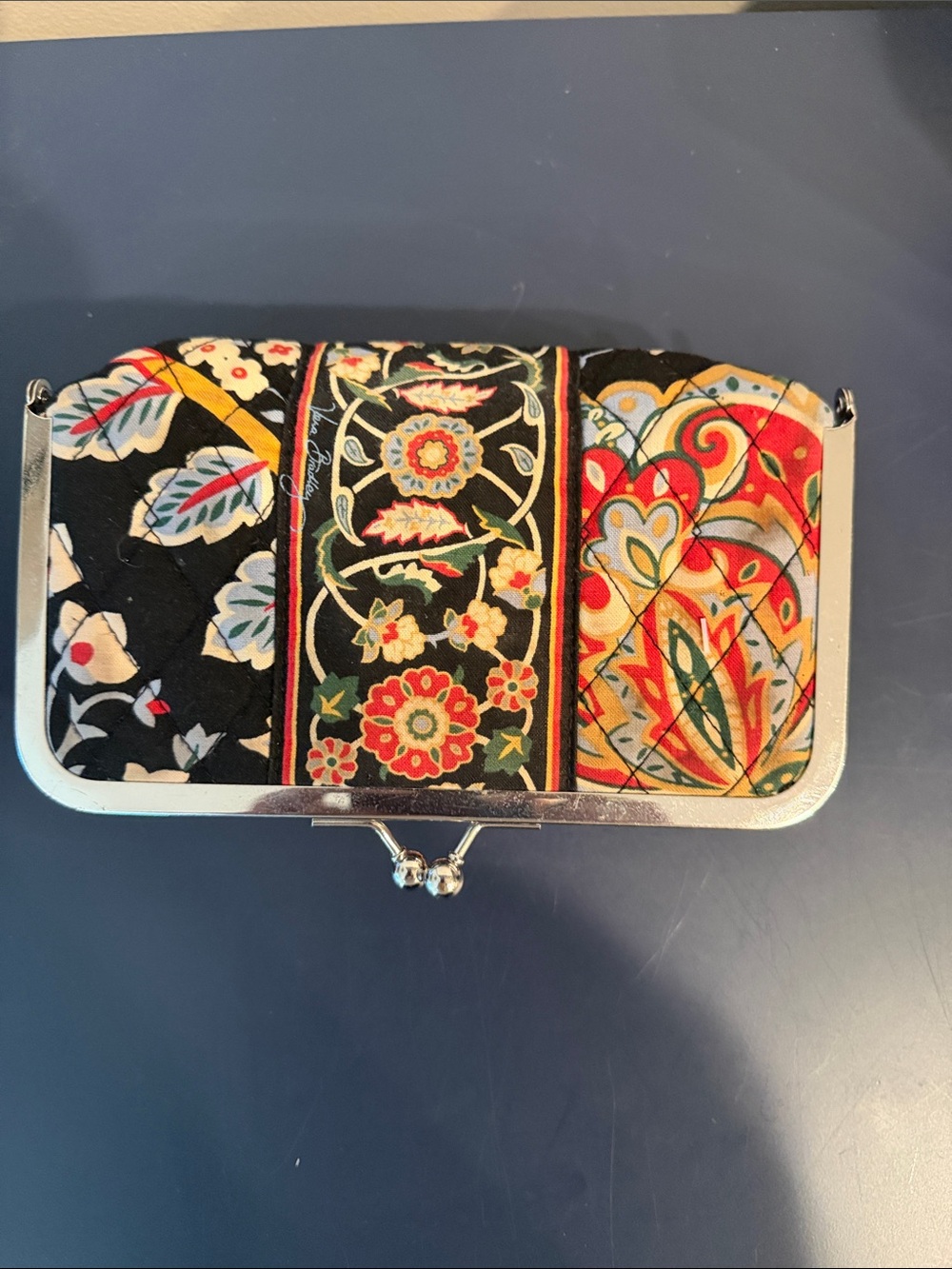 Vera Bradley Purse Kiss Lock Make Up Case Retired Versailles Pattern